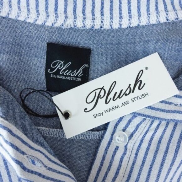 Plush Soft Striped Boyfriend Nightshirt Blue Medium - Picture 4 of 6